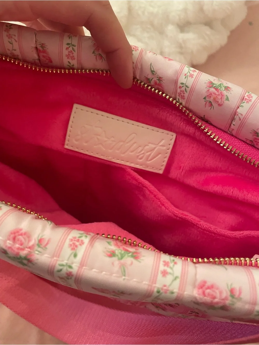 Pink Quilted Floral Laptop Bag with Rose Print